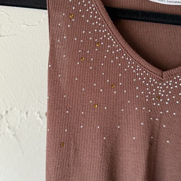 Sylvie & Mado Tank Top Y2k Small Brown Tuscan Rhinestone Ribbed Going Out - Picture 4 of 8